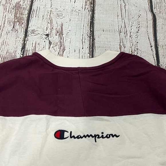 Women's Champion Logo Multi Color Crop Top Long Sleeve Crewneck Shirt Sweatshirt - Picture 7 of 9